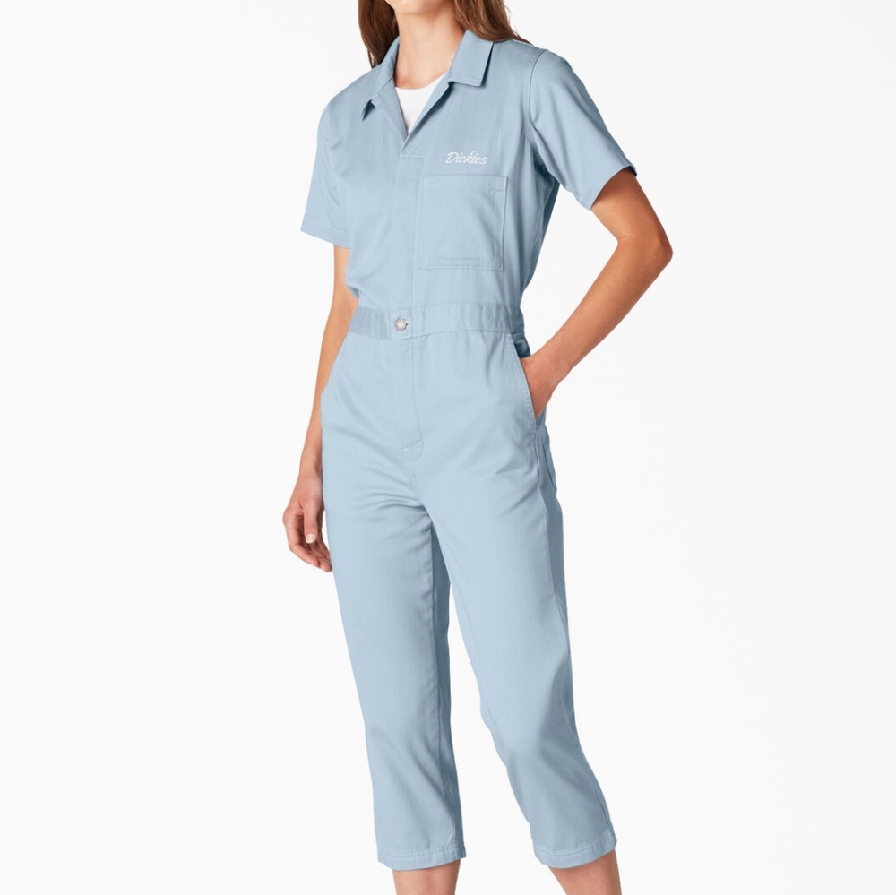 Dickies Cropped Coveralls, Stonewashed Light Blue XXS 2XS Jumpsuit Short Ankle